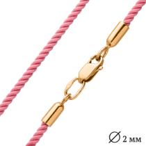 обзорное фото Шелковый розовый шнурок с гладкой застежкой 025686  Шнурки с золотом