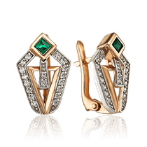 обзорное фото Ювелирные серьги золотые с изумрудом и фианитами 035060 Золотые серьги обзорное фото Ювелирные серьги золотые с изумрудом и фианитами 035060  Золотые серьги