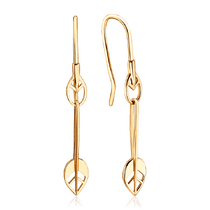 обзорное фото Романтические золотые серьги подвески Листик 035189  Золотые серьги