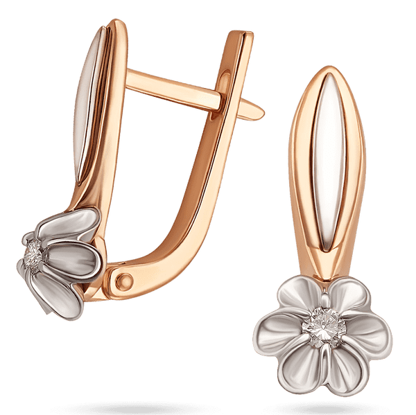 Серьги Flowers с белыми бриллиантами в красном и белом золоте 039779 детальное изображение ювелирного изделия Золотые серьги с бриллиантами Серьги Flowers с белыми бриллиантами в красном и белом золоте 039779 детальное изображение ювелирного изделия Золотые серьги с бриллиантами