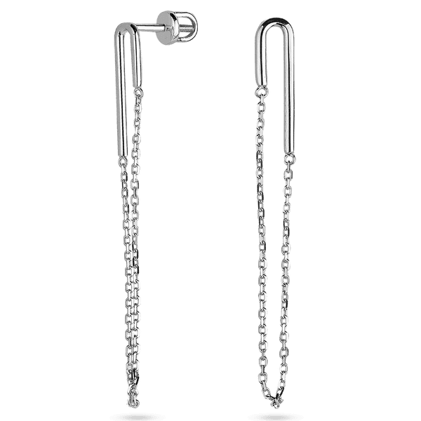 Стильные серьги - пусеты Link с цепочками в белом золоте 585 пробы 039506 детальное изображение ювелирного изделия Золотые серьги без вставок