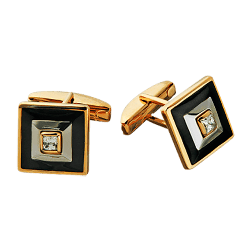 Золотые запонки для рубашки с фианитом и эмалью 026485 детальное изображение ювелирного изделия Золотые запонки Золотые запонки для рубашки с фианитом и эмалью 026485 детальное изображение ювелирного изделия Золотые запонки
