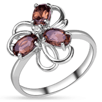 обзорное фото Серебряное кольцо "Цветок" с дымчатым кварцем 030282  Серебряные кольца со вставками
