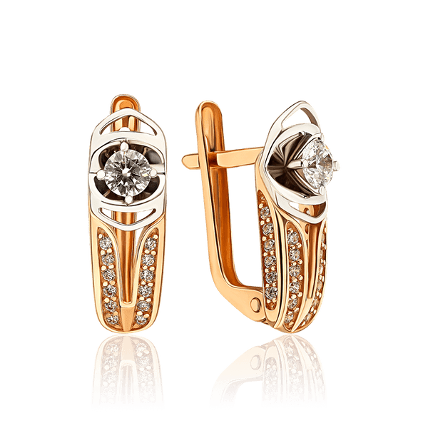 Серьги из красного и белого золота с россыпью фианитов 036151 детальное изображение ювелирного изделия Золотые серьги Серьги из красного и белого золота с россыпью фианитов 036151 детальное изображение ювелирного изделия Золотые серьги