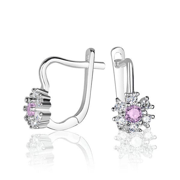 Серебряные детские серьги со светло розовым фианитом в форме цветочка 925 пробы 037574 детальное изображение ювелирного изделия Детские серебряные серьги  Серебряные детские серьги со светло розовым фианитом в форме цветочка 925 пробы 037574 детальное изображение ювелирного изделия Детские серебряные серьги