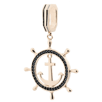 обзорное фото Золотой подвес в красном золоте 585 пробы с фианитами "Якорь и штурвал" 038001  Золотые подвески с камнями