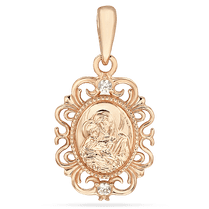 обзорное фото Золотая подвеска иконка Владимирская с фианитами 036864 Золотые подвески иконки обзорное фото Золотая подвеска иконка Владимирская с фианитами 036864  Золотые подвески иконки