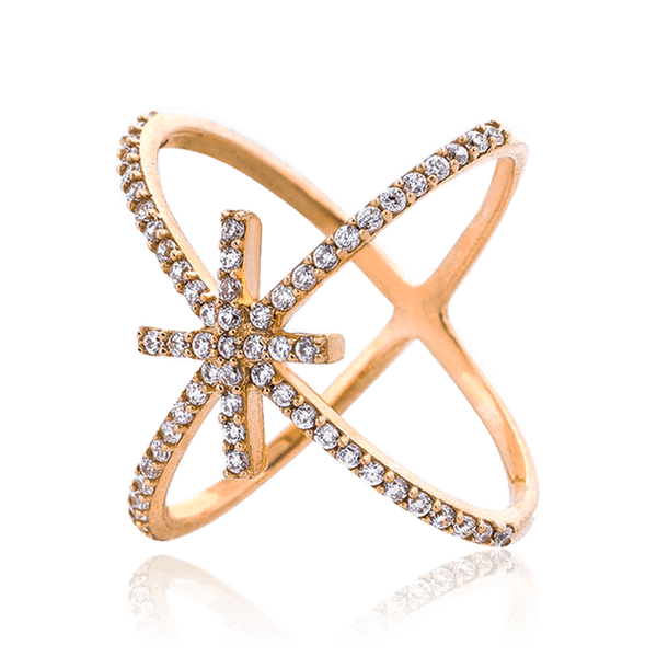 Золотое кольцо с крестиком с фианитовыми вставками 032669 детальное изображение ювелирного изделия Золотые кольца