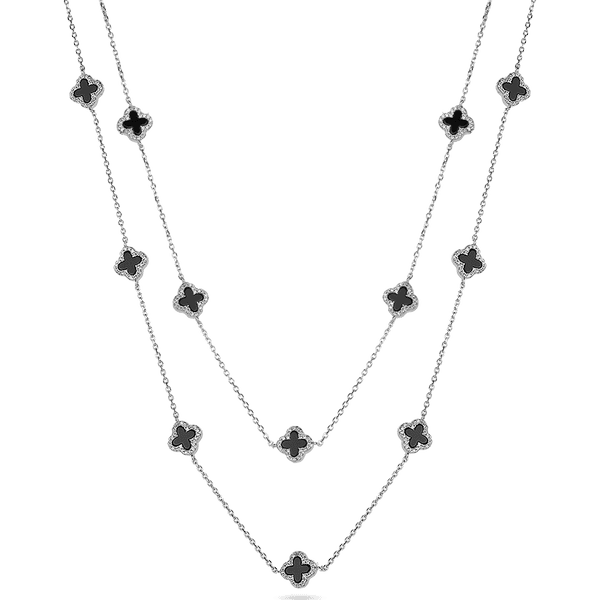 Длинное серебряное колье 925 пробы Клевер с вставками оникс и фианит 039402 детальное изображение ювелирного изделия Серебряные колье Длинное серебряное колье 925 пробы Клевер с вставками оникс и фианит 039402 детальное изображение ювелирного изделия Серебряные колье