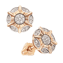 обзорное фото Золотые пуссет с оригинальным дизайном, инкрустированы маленькими бриллиантами 040358  Золотые серьги с бриллиантами