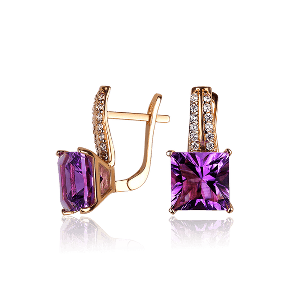 Золотые серьги с крупным аметистом и фианитами Лаура 030768 детальное изображение ювелирного изделия Золотые серьги с аметистом Золотые серьги с крупным аметистом и фианитами Лаура 030768 детальное изображение ювелирного изделия Золотые серьги с аметистом