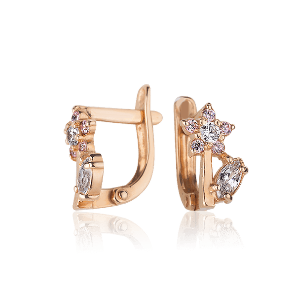 Золотые серьги Цветы с розовыми фианитами 028312 детальное изображение ювелирного изделия Серьги с камнями Золотые серьги Цветы с розовыми фианитами 028312 детальное изображение ювелирного изделия Серьги с камнями