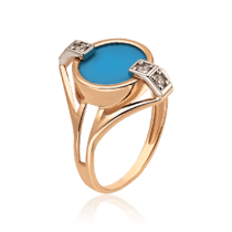 обзорное фото Молодежное золотое кольцо с бирюзой и фианитами 035257  Золотые кольца
