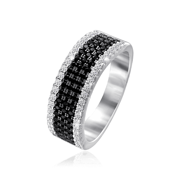 Серебряное кольцо с россыпью черных и белых фианитов 031292 детальное изображение ювелирного изделия Серебряные кольца со вставками Серебряное кольцо с россыпью черных и белых фианитов 031292 детальное изображение ювелирного изделия Серебряные кольца со вставками