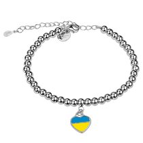 обзорное фото Серебряный браслет шарики с сердцем Любите Украину с желто - голубой эмалью 039473  Серебряные женские браслеты