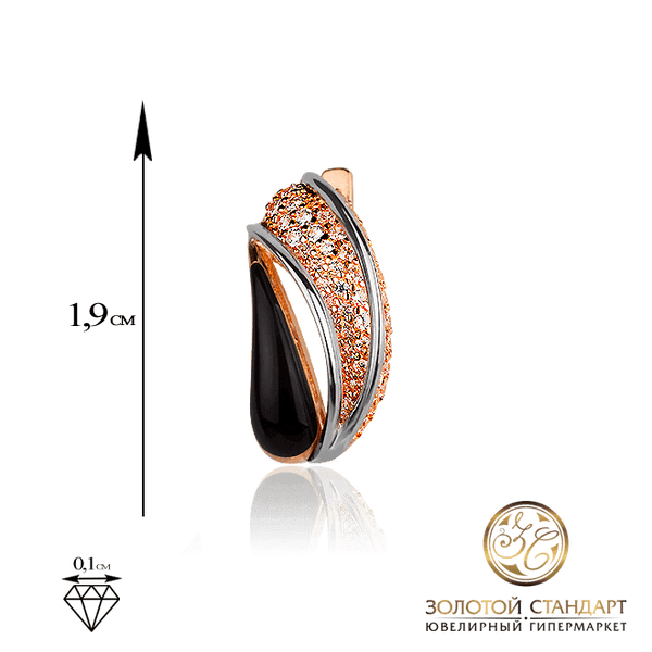 Золотые серьги с фианитами и эмалью Золотые серьги с фианитами и эмалью