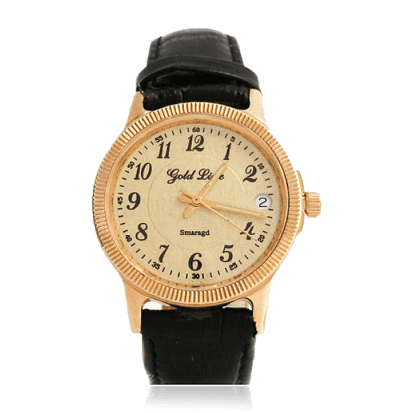 Мужские наручные часы с золотым корпусом и кожаным ремешком 036341 детальное изображение ювелирного изделия Мужские золотые часы