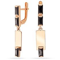 обзорное фото Золотые зеркальные серьги Мери с чёрными фианитами багетовой огранки 038939 Золотые серьги с агатом обзорное фото Золотые зеркальные серьги Мери с чёрными фианитами багетовой огранки 038939  Золотые серьги с агатом