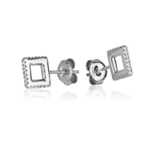 обзорное фото Серебряные серьги-гвоздики Квадрат с фианитами 027372  Серебряные серьги с камнями