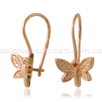 обзорное фото Детские золотые серьги Бабочки 202  Серьги с камнями