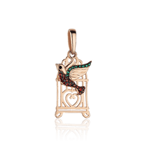 обзорное фото Золотой кулон Сказочная птица с фианитами 028251  Золотые кулоны с фианитом