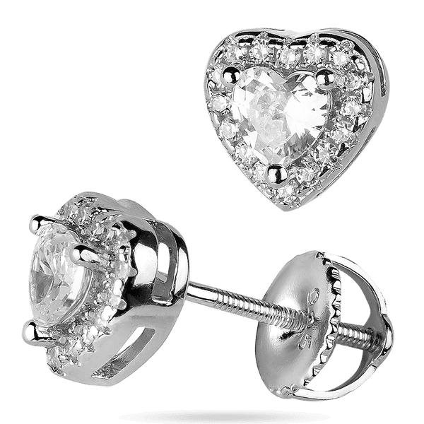 Серебряные серьги - пусеты на закрутке с белыми фианитами в форме сердца 039561 детальное изображение ювелирного изделия Серебряные серьги с камнями Серебряные серьги - пусеты на закрутке с белыми фианитами в форме сердца 039561 детальное изображение ювелирного изделия Серебряные серьги с камнями