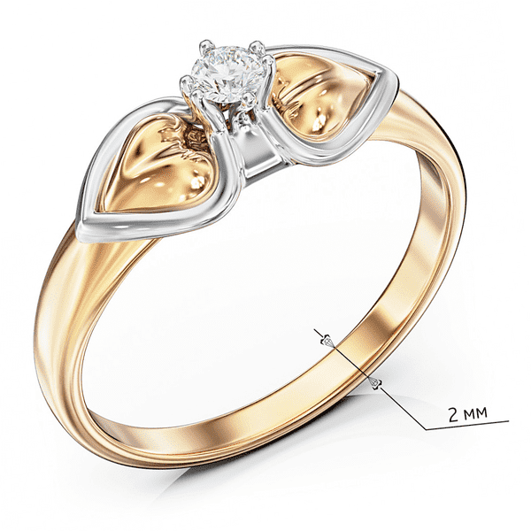 Комбинированное кольцо с центральным бриллиантом и листочками, обрамленными белыми линиями Комбинированное кольцо с центральным бриллиантом и листочками, обрамленными белыми линиями