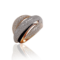 обзорное фото Массивное золотое кольцо с черной эмалью и фианитами 030793  Эксклюзивные кольца из золота