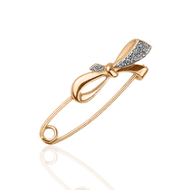 обзорное фото Золотая брошь с бантиком и фианитами 027801 Золотые булавки обзорное фото Золотая брошь с бантиком и фианитами 027801  Золотые булавки