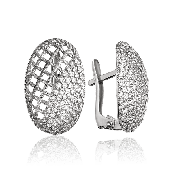 Серебряные овальные серьги с фианитами Перфорация 034874 детальное изображение ювелирного изделия Серебряные серьги Серебряные овальные серьги с фианитами Перфорация 034874 детальное изображение ювелирного изделия Серебряные серьги
