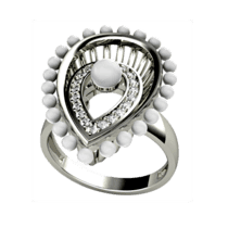обзорное фото Кольцо из белого золота с жемчугом 330873  Золотые кольца с жемчугом