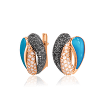 обзорное фото Золотые серьги с голубой эмалью нанокристаллами и фианитами 030870 Золотые серьги с эмалью обзорное фото Золотые серьги с голубой эмалью нанокристаллами и фианитами 030870  Золотые серьги с эмалью