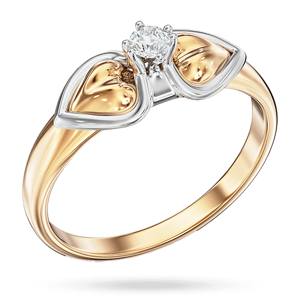 Комбинированное кольцо с центральным бриллиантом и листочками, обрамленными белым ободком Комбинированное кольцо с центральным бриллиантом и листочками, обрамленными белым ободком