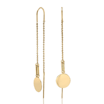 обзорное фото Длинные сережки протяжки в желтом золоте Монетка 034030 Золотые серьги обзорное фото Длинные сережки протяжки в желтом золоте Монетка 034030  Золотые серьги