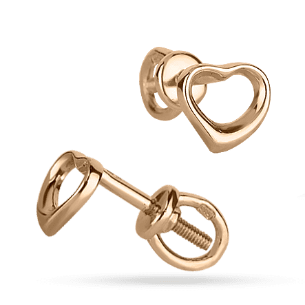 Серьги-пусеты в красном золоте Сердечки 027630 детальное изображение ювелирного изделия Золотые серьги сердечки