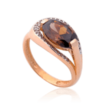 обзорное фото Золотое кольцо с раухтопазом и фианитами 034584  Золотые кольца