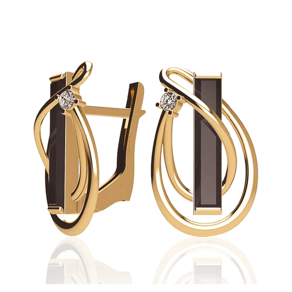 Золотые серьги с агатом и фианитами 031730 детальное изображение ювелирного изделия Золотые серьги с агатом