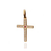 обзорное фото Кулон крестик с рубином и лейкосапфирами 023157  Декоративные золотые крестики