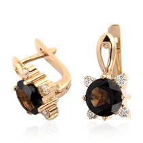 обзорное фото Золотые серьги с раухтопазом 024597  Золотые серьги с раухтопазом