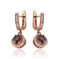 обзорное фото Серьги подвески золотые с фианитами и круглым раухтопазом 034591  Золотые серьги