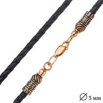 обзорное фото Шнурок кожаный "Спаси и сохрани" с золотой застежкой 025402 Шнурки с золотом обзорное фото Шнурок кожаный "Спаси и сохрани" с золотой застежкой 025402  Шнурки с золотом