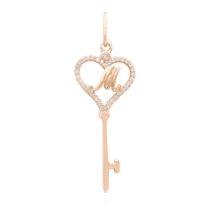 обзорное фото Позолоченный кулон-ключ с буквой "М" с фианитами 024787  Серебряные подвески буквы