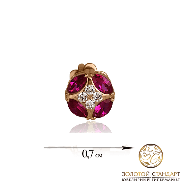 Круглые золотые серьги пусеты с рубином и бриллиантами Круглые золотые серьги пусеты с рубином и бриллиантами