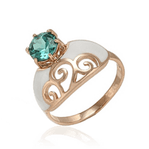 обзорное фото Золотое кольцо с кварцем и белой эмалью 028572  Золотые кольца с кварцем