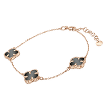 обзорное фото Золотой браслет с тремя вставками из агата в форме клевера 040856  Браслеты с агатом