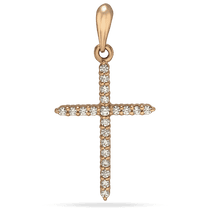 обзорное фото Золотой декоративный крестик с россыпью фианитов 035710 Золотые подвески обзорное фото Золотой декоративный крестик с россыпью фианитов 035710  Золотые подвески