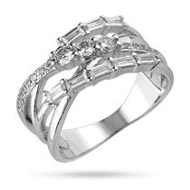 обзорное фото Широкое серебряное кольцо с россыпью фианитов разных форм 040214  Серебряные кольца с фианитом