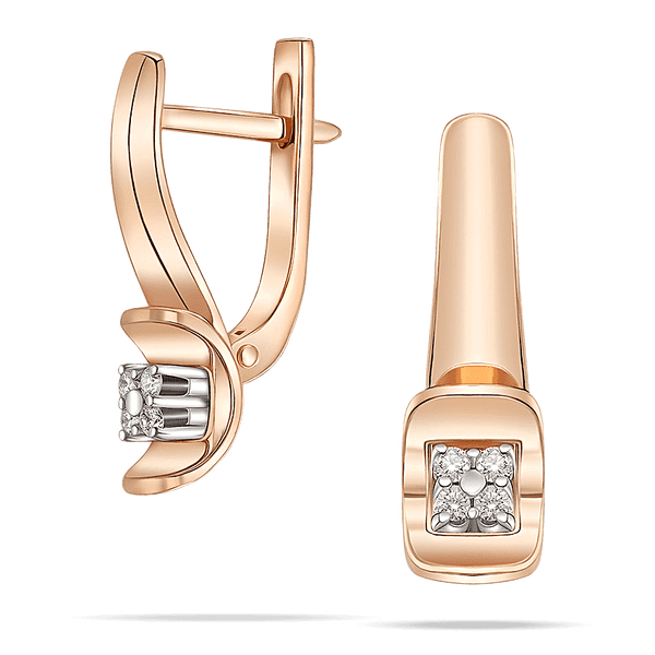 Золотые серьги изогнутые с бриллиантами, образующими цветочный мотив на приподнятой оправе 040347 детальное изображение ювелирного изделия Золотые серьги с бриллиантами Золотые серьги изогнутые с бриллиантами, образующими цветочный мотив на приподнятой оправе 040347 детальное изображение ювелирного изделия Золотые серьги с бриллиантами