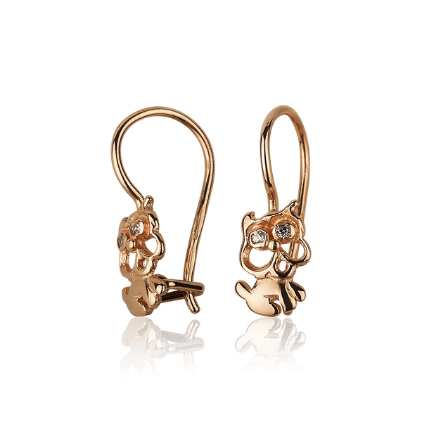 Золотые серьги Пёсики с фианитами 031518 детальное изображение ювелирного изделия Серьги с камнями