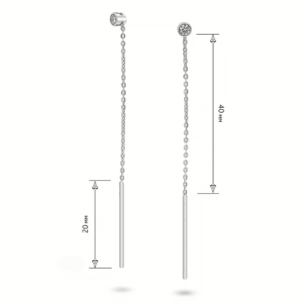 Серьги-протяжки в белом золоте длинные с завальцованым фианитом купить Серьги-протяжки в белом золоте длинные с завальцованым фианитом купить